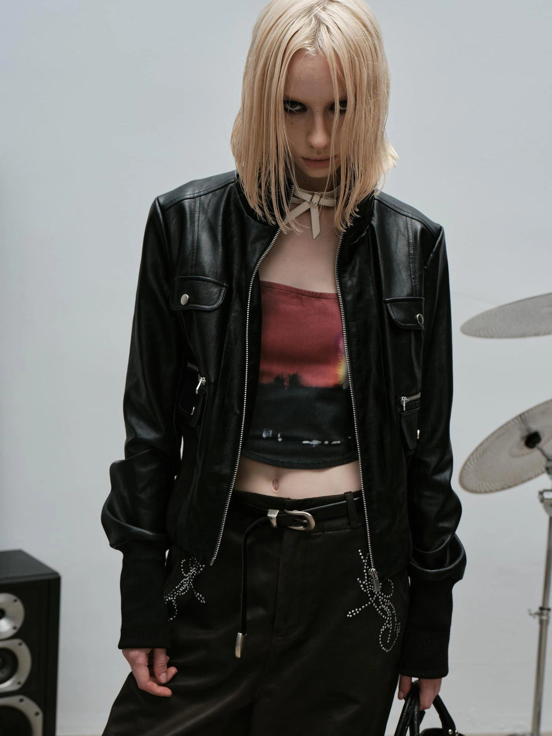 Outmode Rock N Roll Leather Stand Collar Long Sleeve Pu Coat