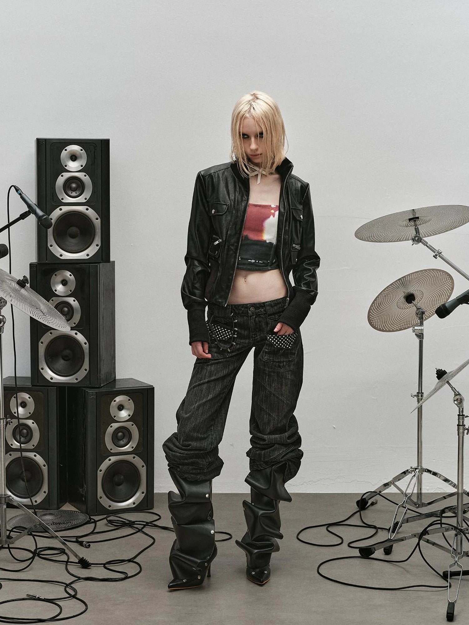 Outmode Rock N Roll Leather Stand Collar Long Sleeve Pu Coat