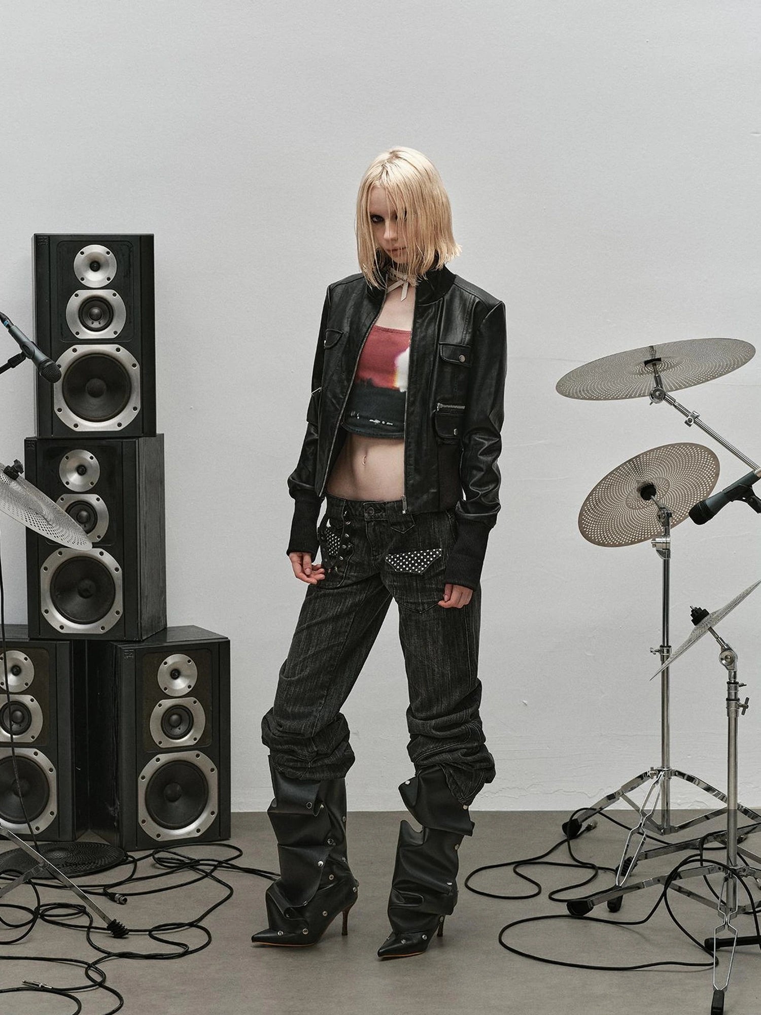 Outmode Rock N Roll Leather Stand Collar Long Sleeve Pu Coat