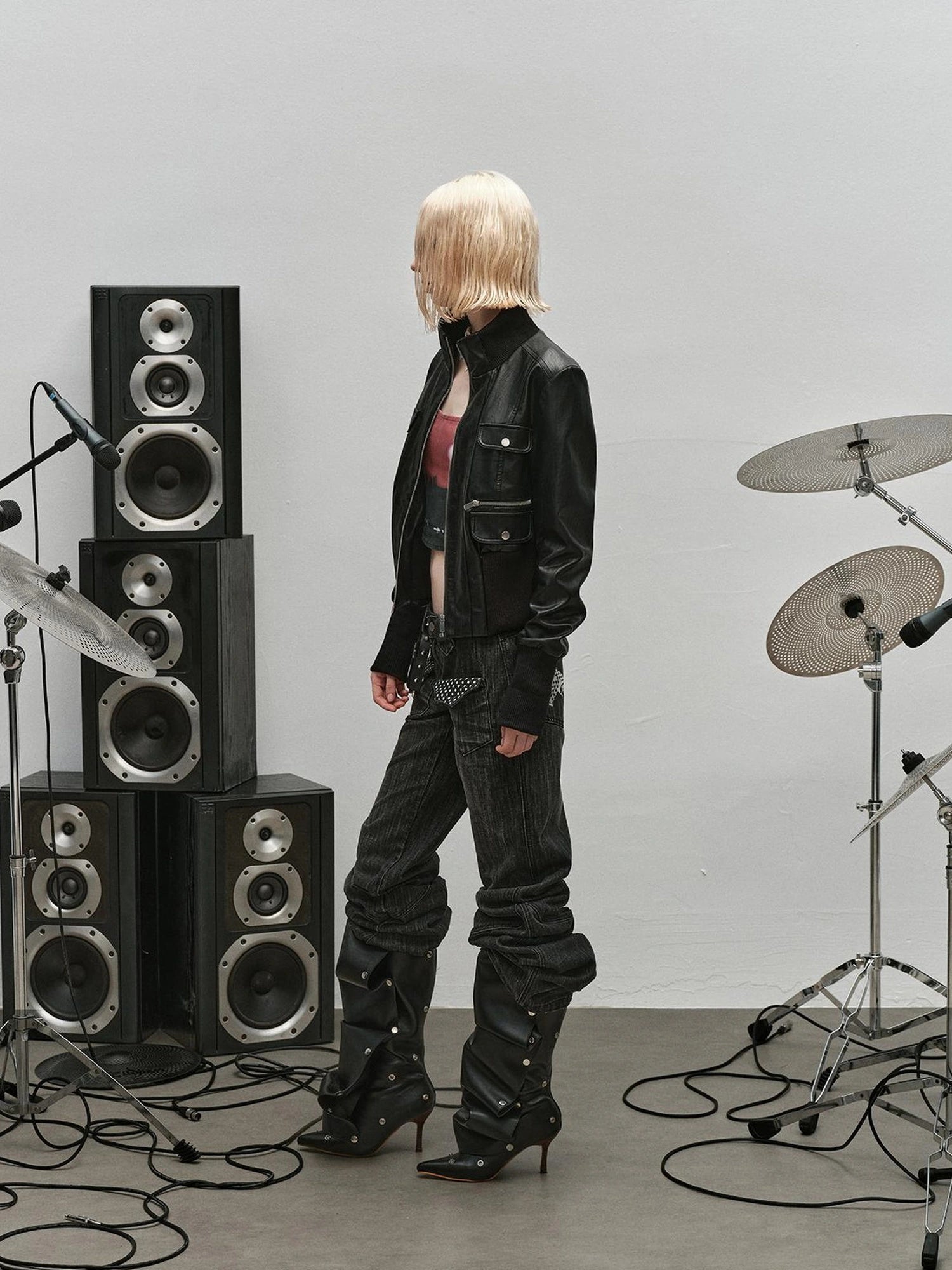 Outmode Rock N Roll Leather Stand Collar Long Sleeve Pu Coat