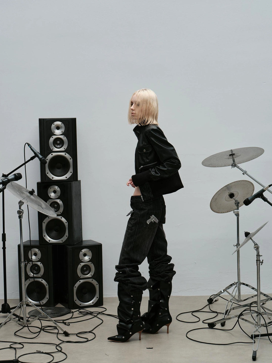 Outmode Rock N Roll Leather Stand Collar Long Sleeve Pu Coat