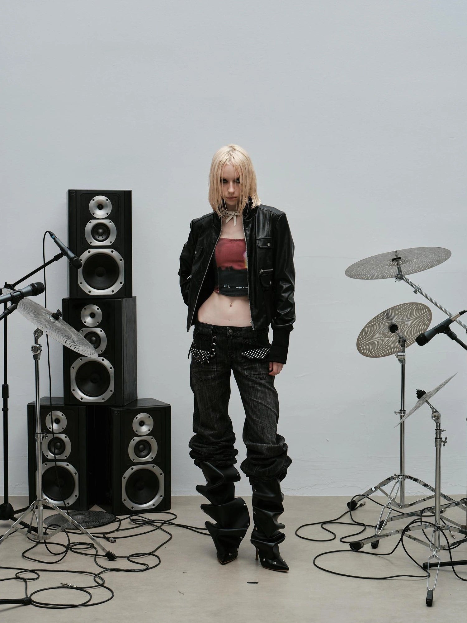 Outmode Rock N Roll Leather Stand Collar Long Sleeve Pu Coat