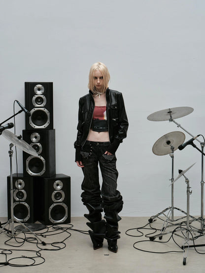 Outmode Rock N Roll Leather Stand Collar Long Sleeve Pu Coat