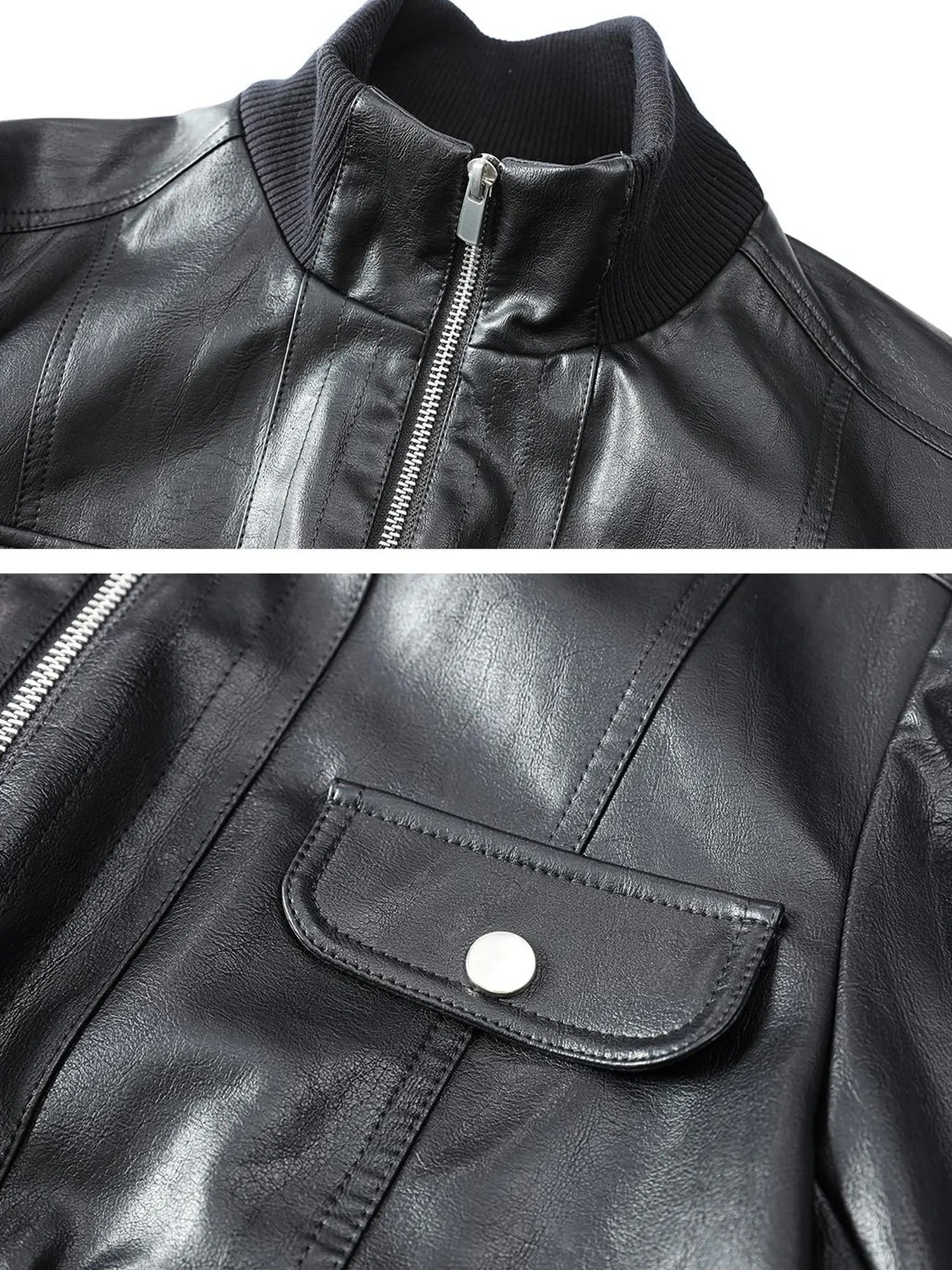Outmode Rock N Roll Leather Stand Collar Long Sleeve Pu Coat