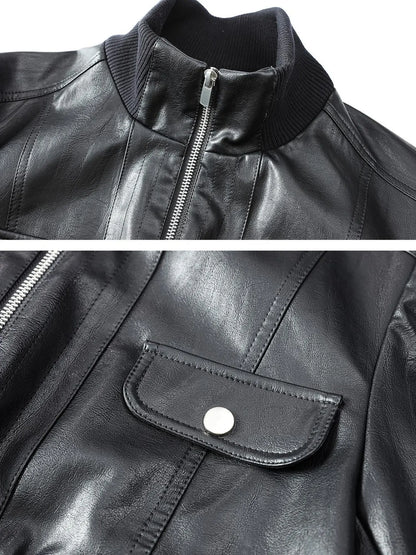 Outmode Rock N Roll Leather Stand Collar Long Sleeve Pu Coat