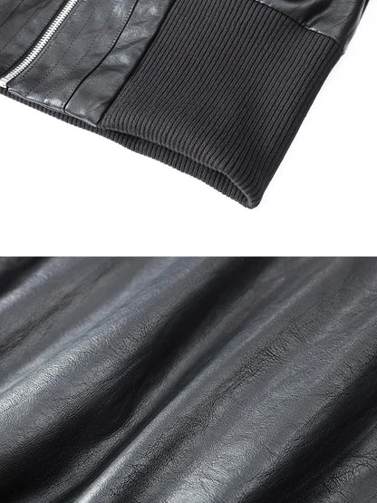 Outmode Rock N Roll Leather Stand Collar Long Sleeve Pu Coat
