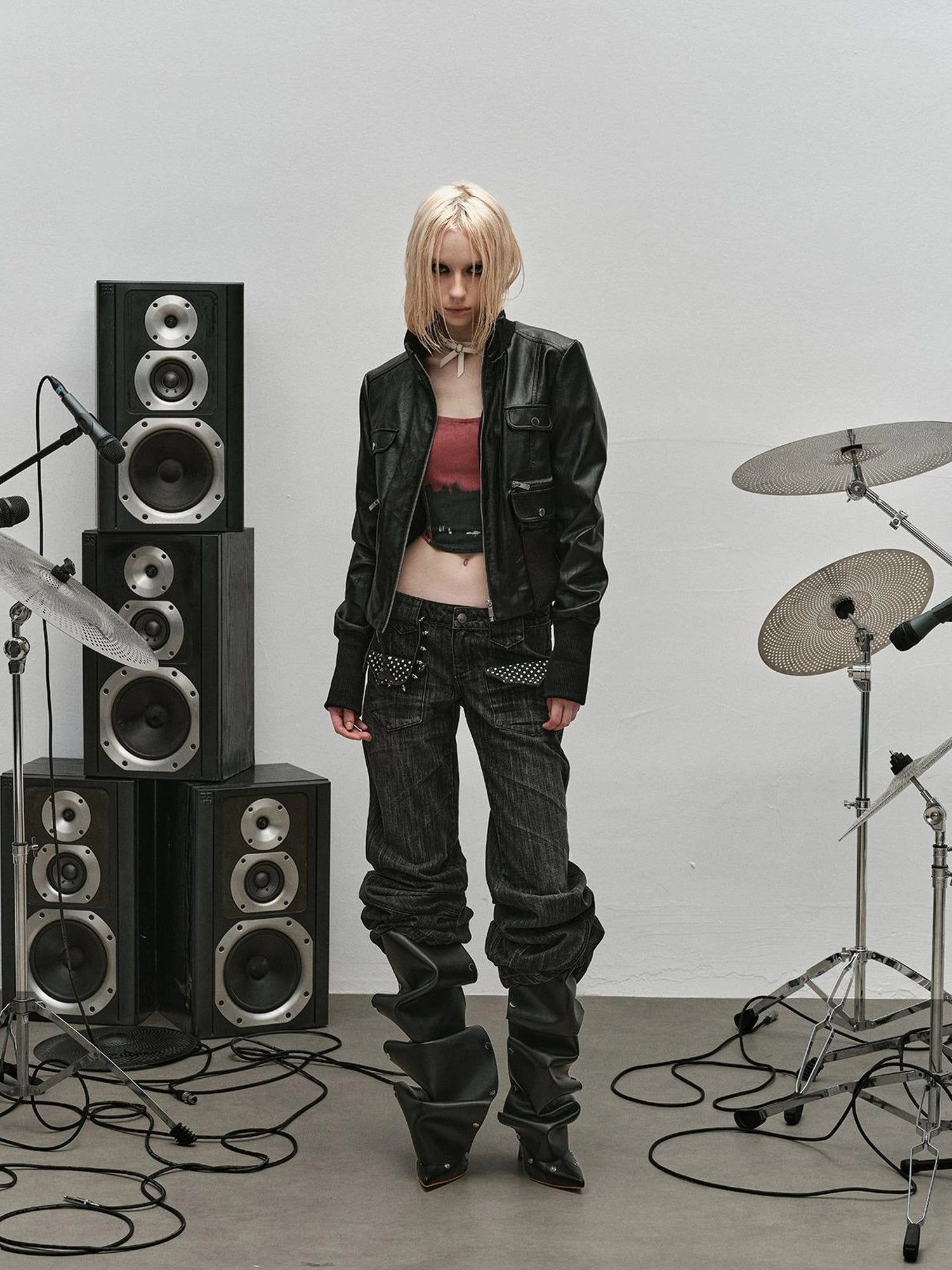 Outmode Rock N Roll Leather Stand Collar Long Sleeve Pu Coat