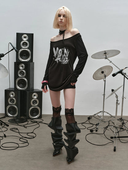 Outmode Rock N Roll Off Shoulder Lace Trim Dress