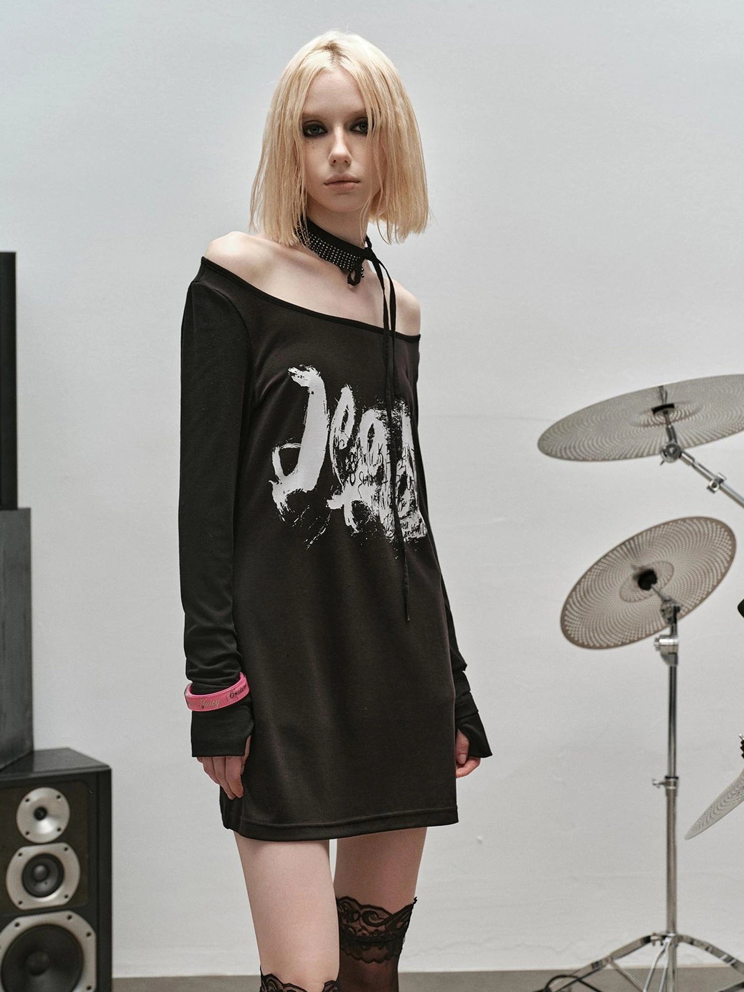 Outmode Rock N Roll Off Shoulder Lace Trim Dress