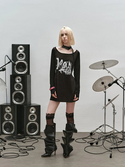 Outmode Rock N Roll Off Shoulder Lace Trim Dress
