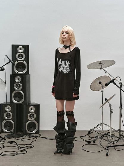 Outmode Rock N Roll Off Shoulder Lace Trim Dress