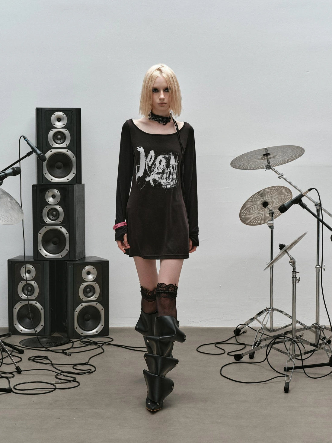 Outmode Rock N Roll Off Shoulder Lace Trim Dress