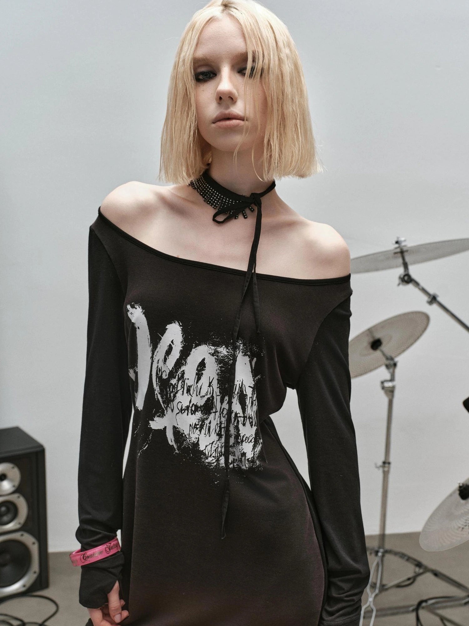 Outmode Rock N Roll Off Shoulder Lace Trim Dress