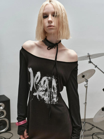 Outmode Rock N Roll Off Shoulder Lace Trim Dress