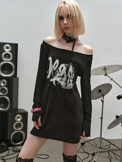Outmode Rock N Roll Off Shoulder Lace Trim Dress