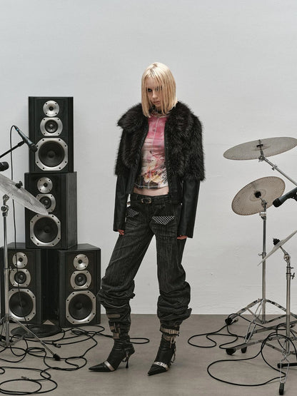 Outmode Rock N Roll Pu Patch Recyclable Cropped Fur Coat