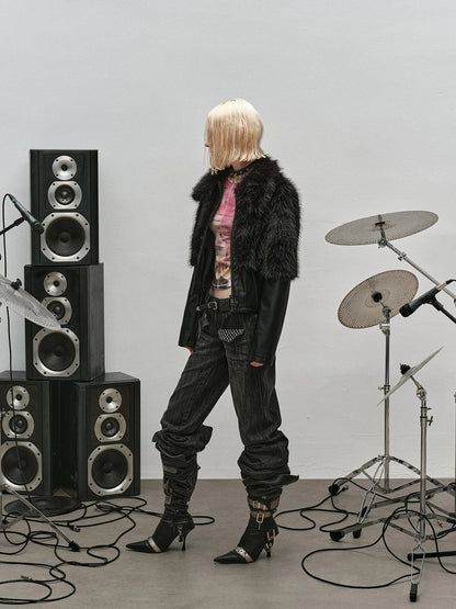 Outmode Rock N Roll Pu Patch Recyclable Cropped Fur Coat