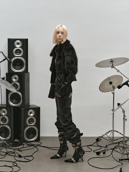 Outmode Rock N Roll Pu Patch Recyclable Cropped Fur Coat