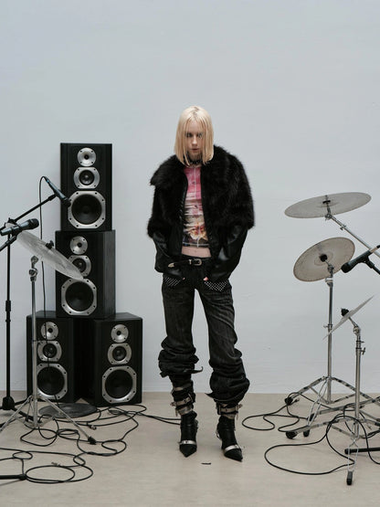 Outmode Rock N Roll Pu Patch Recyclable Cropped Fur Coat