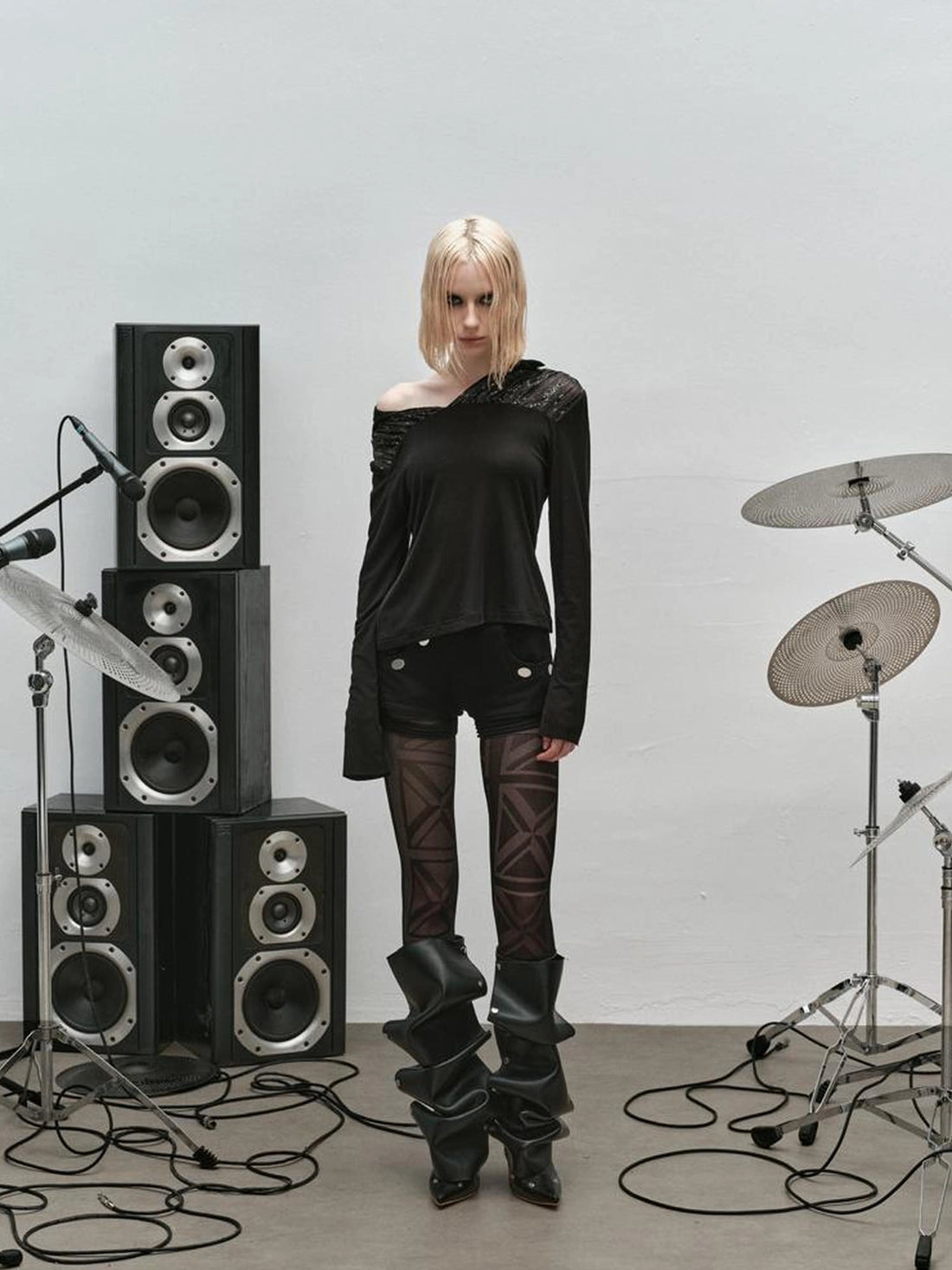 Outmode Rock N Roll Sequined Open Neck Shirt