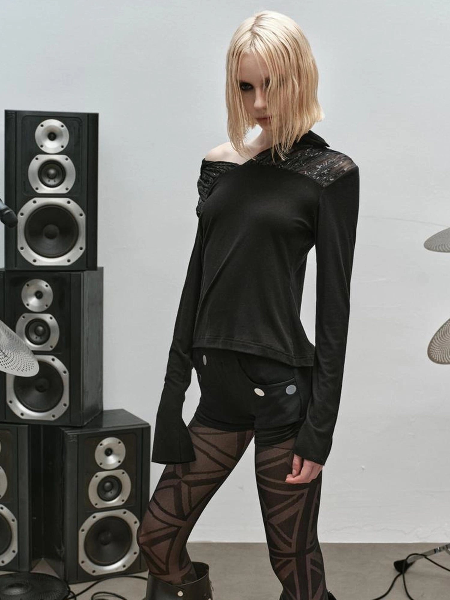 Outmode Rock N Roll Sequined Open Neck Shirt