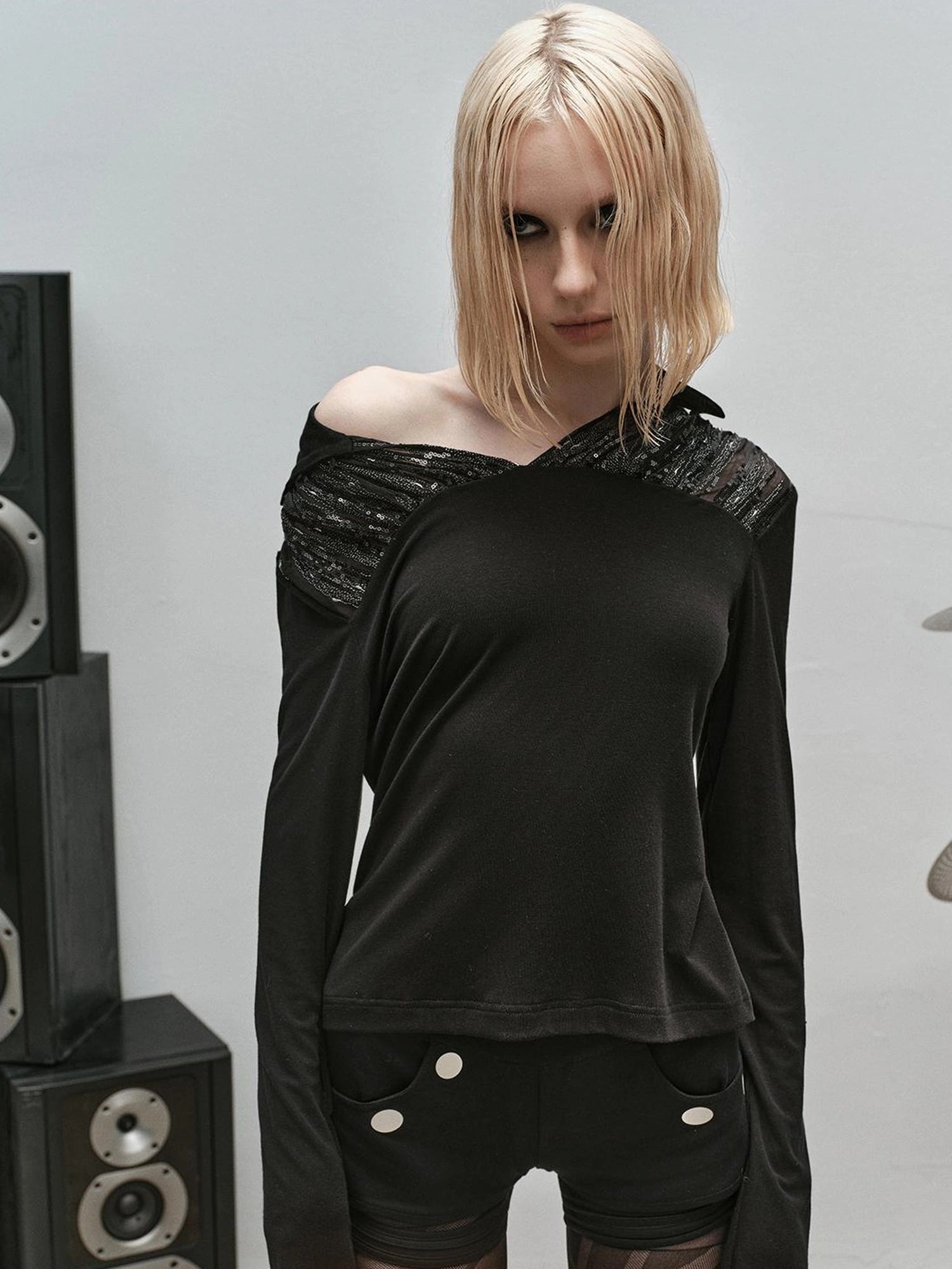 Outmode Rock N Roll Sequined Open Neck Shirt