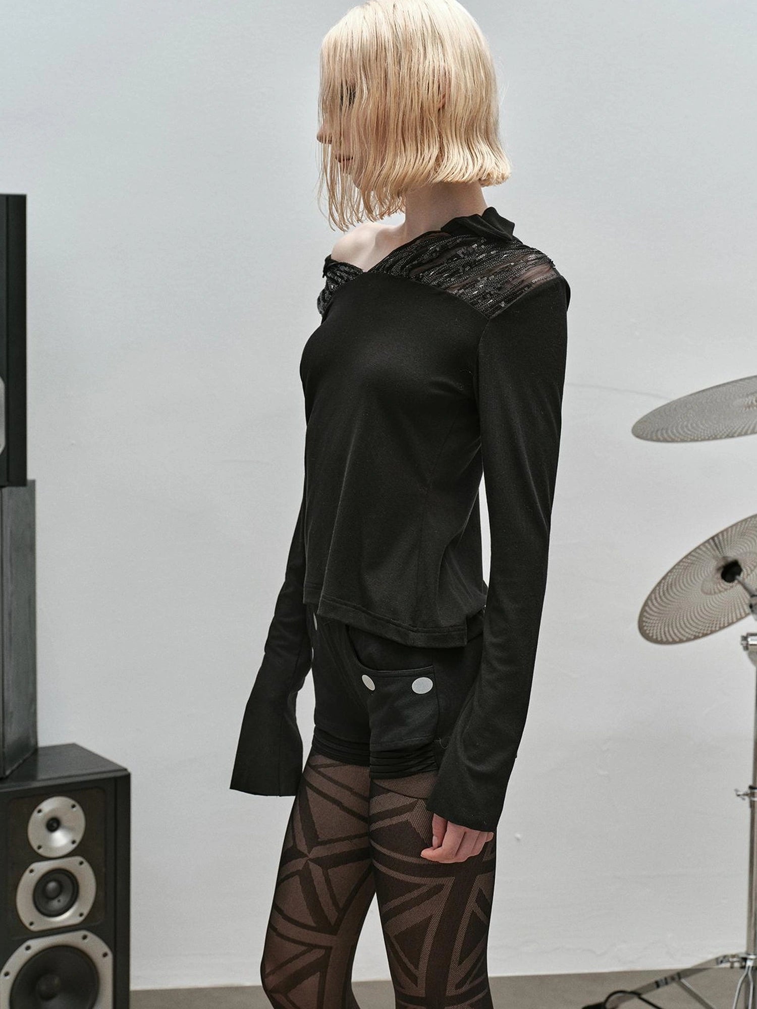 Outmode Rock N Roll Sequined Open Neck Shirt