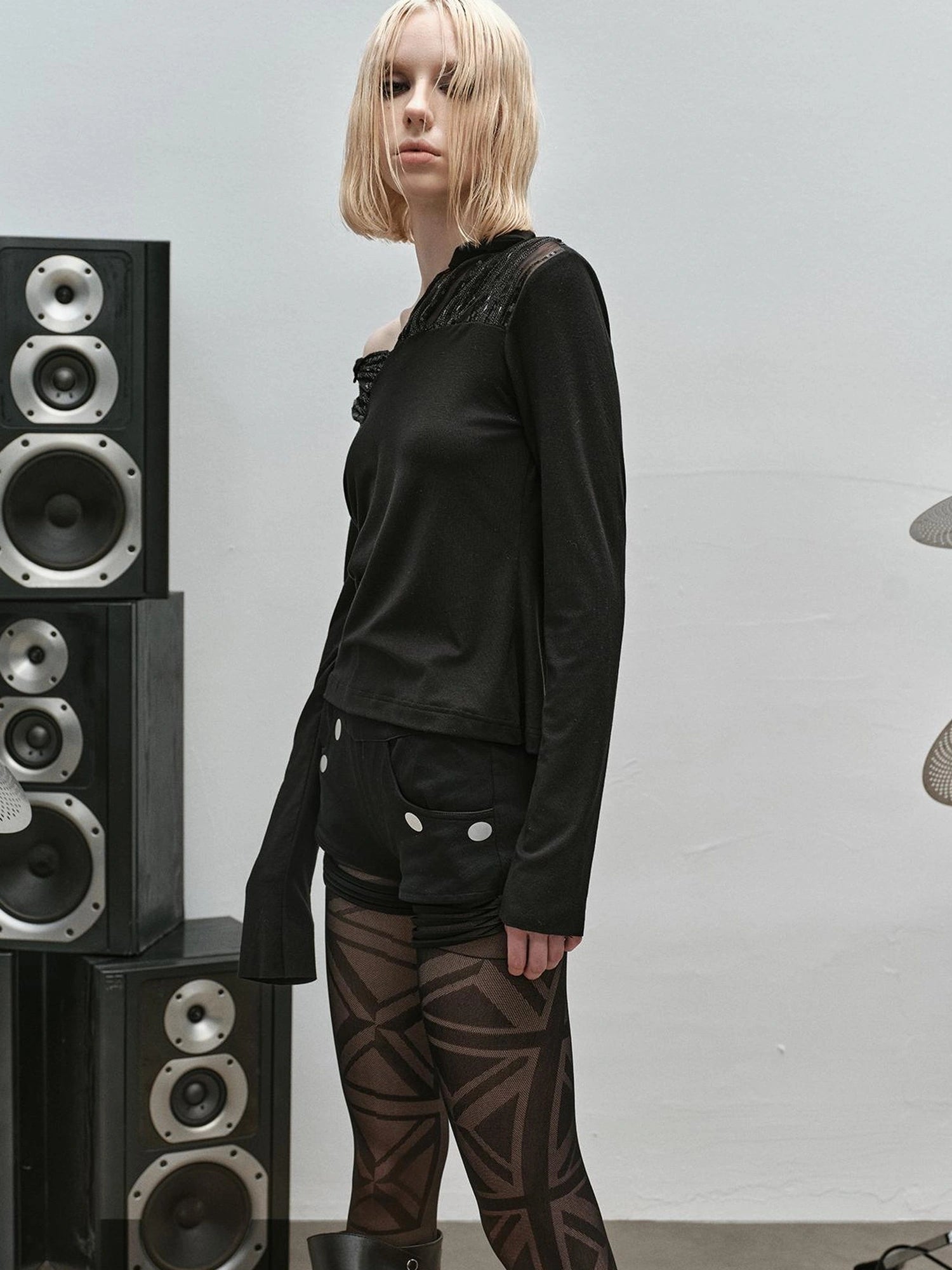 Outmode Rock N Roll Sequined Open Neck Shirt
