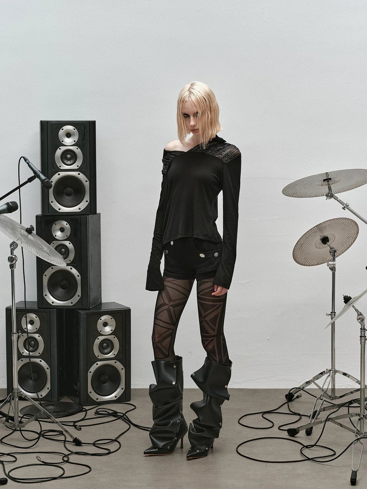 Outmode Rock N Roll Sequined Open Neck Shirt