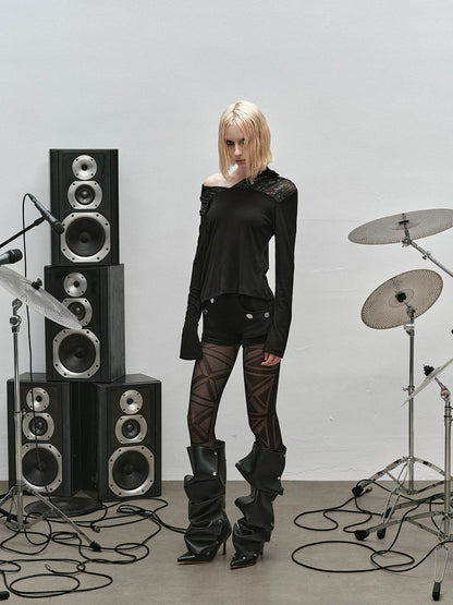 Outmode Rock N Roll Sequined Open Neck Shirt