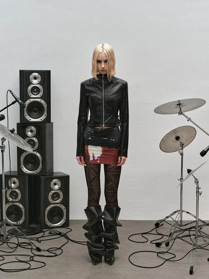 Outmode Rock N Roll Slim Fit Vegan Leather Biker Jacket