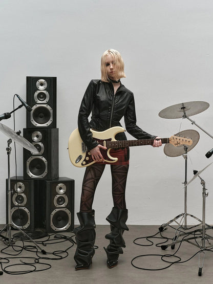 Outmode Rock N Roll Slim Fit Vegan Leather Biker Jacket