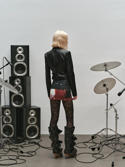 Outmode Rock N Roll Slim Fit Vegan Leather Biker Jacket