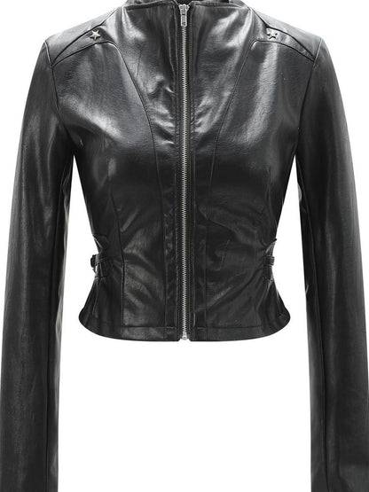 Outmode Rock N Roll Slim Fit Vegan Leather Biker Jacket