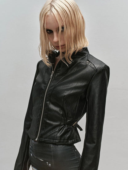 Outmode Rock N Roll Slim Fit Vegan Leather Biker Jacket