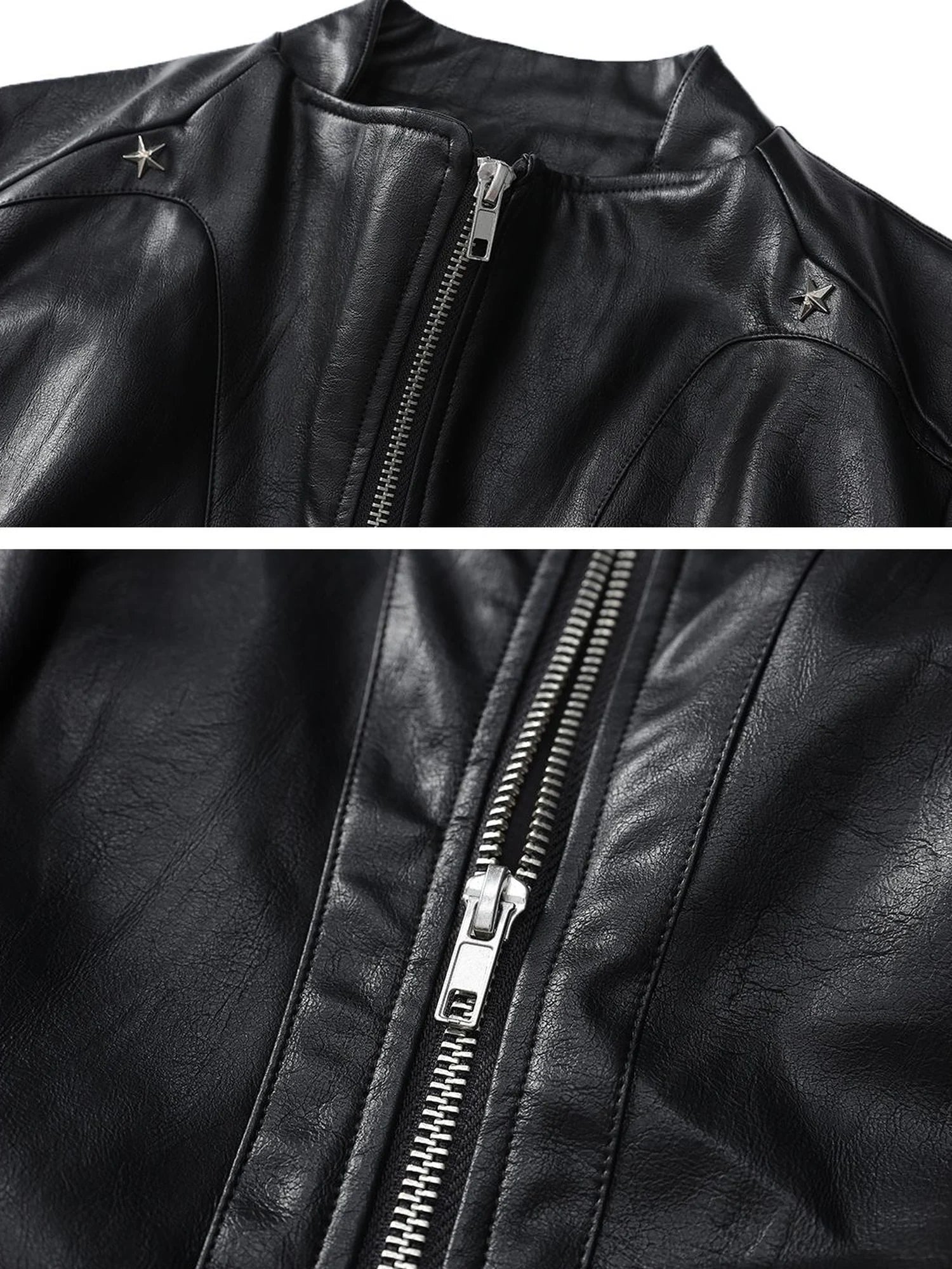 Outmode Rock N Roll Slim Fit Vegan Leather Biker Jacket
