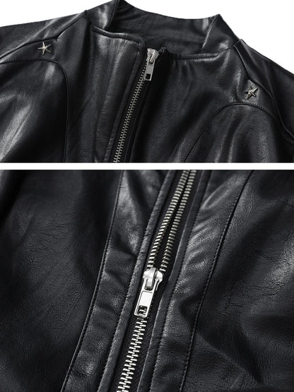 Outmode Rock N Roll Slim Fit Vegan Leather Biker Jacket