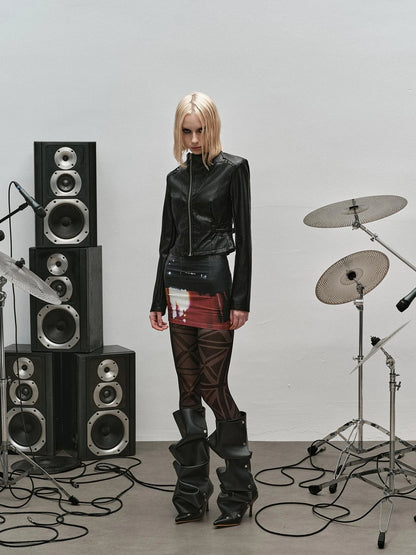 Outmode Rock N Roll Slim Fit Vegan Leather Biker Jacket