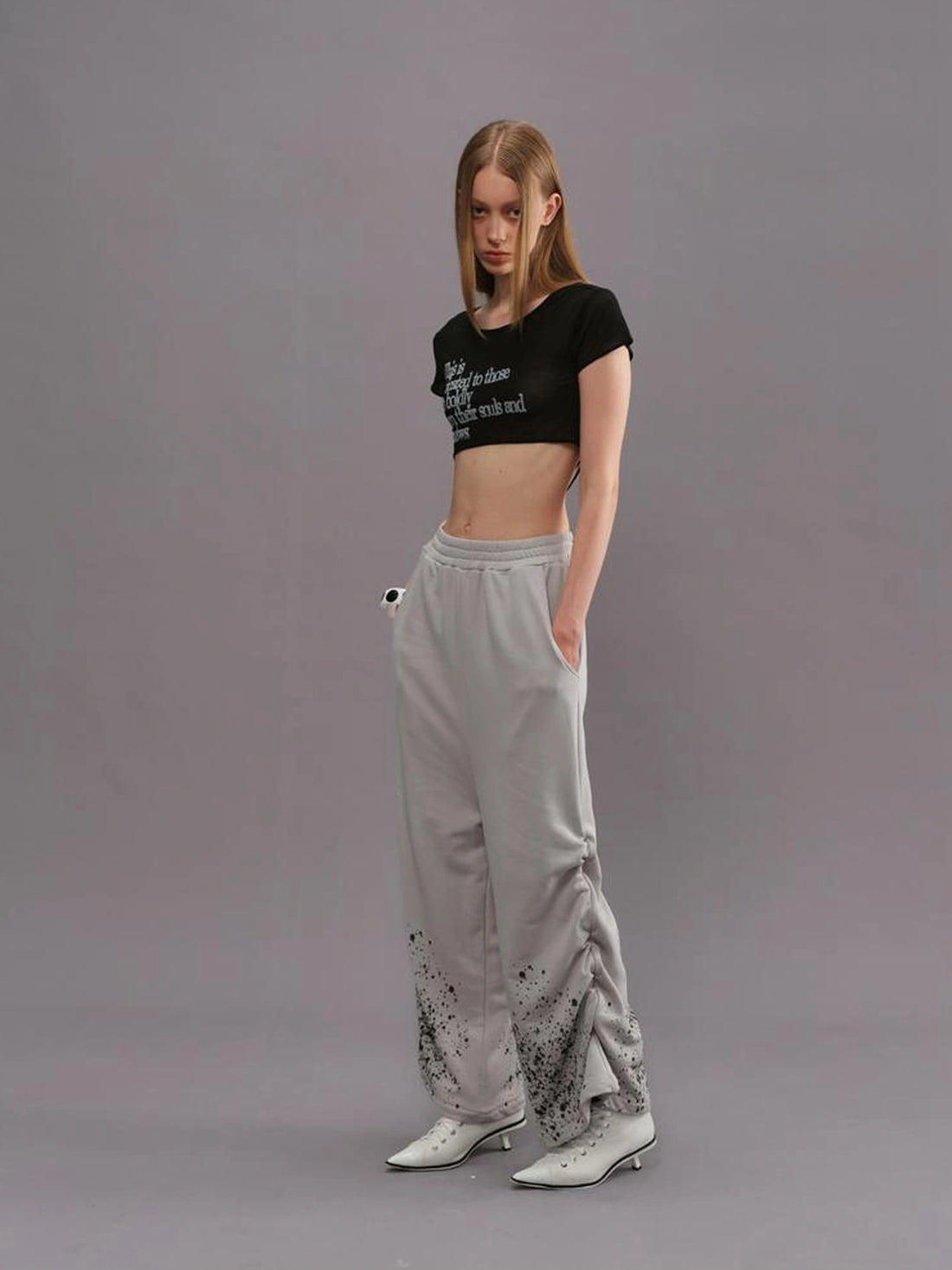 Outmode Someone Overboard Splatter Print Low Cropped Joggers