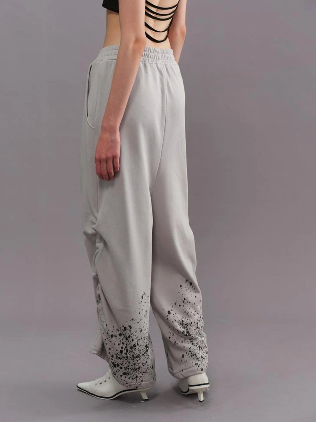 Outmode Someone Overboard Splatter Print Low Cropped Joggers