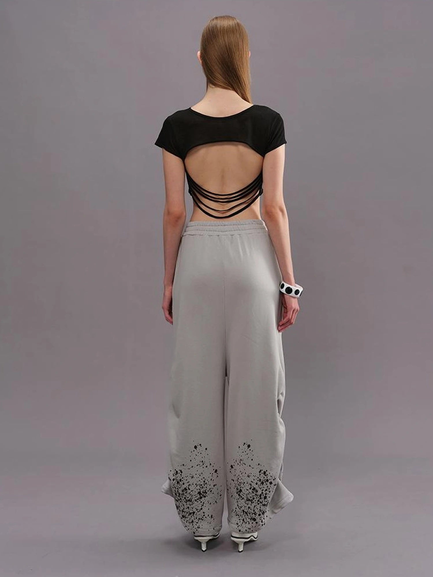 Outmode Someone Overboard Splatter Print Low Cropped Joggers