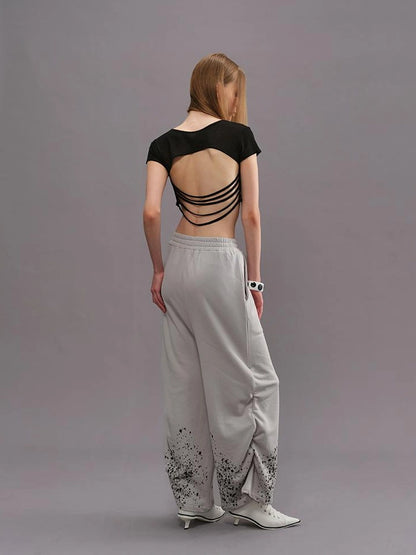 Outmode Someone Overboard Splatter Print Low Cropped Joggers