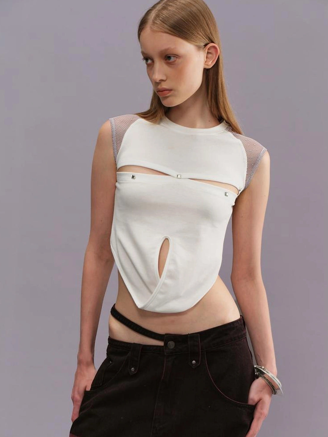 Outmode Spliced Cut Out Backless Tank Top