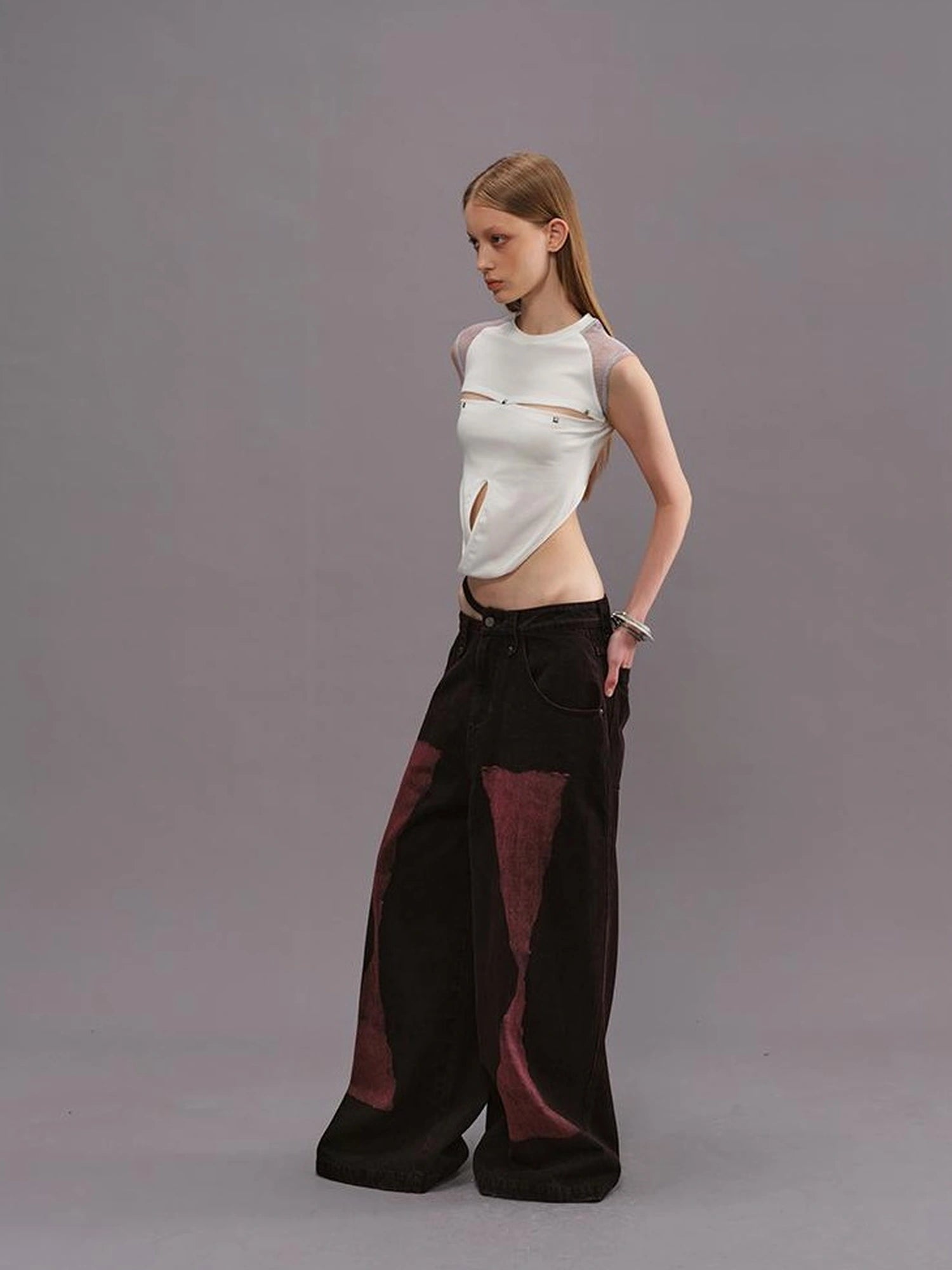 Outmode Spliced Cut Out Backless Tank Top
