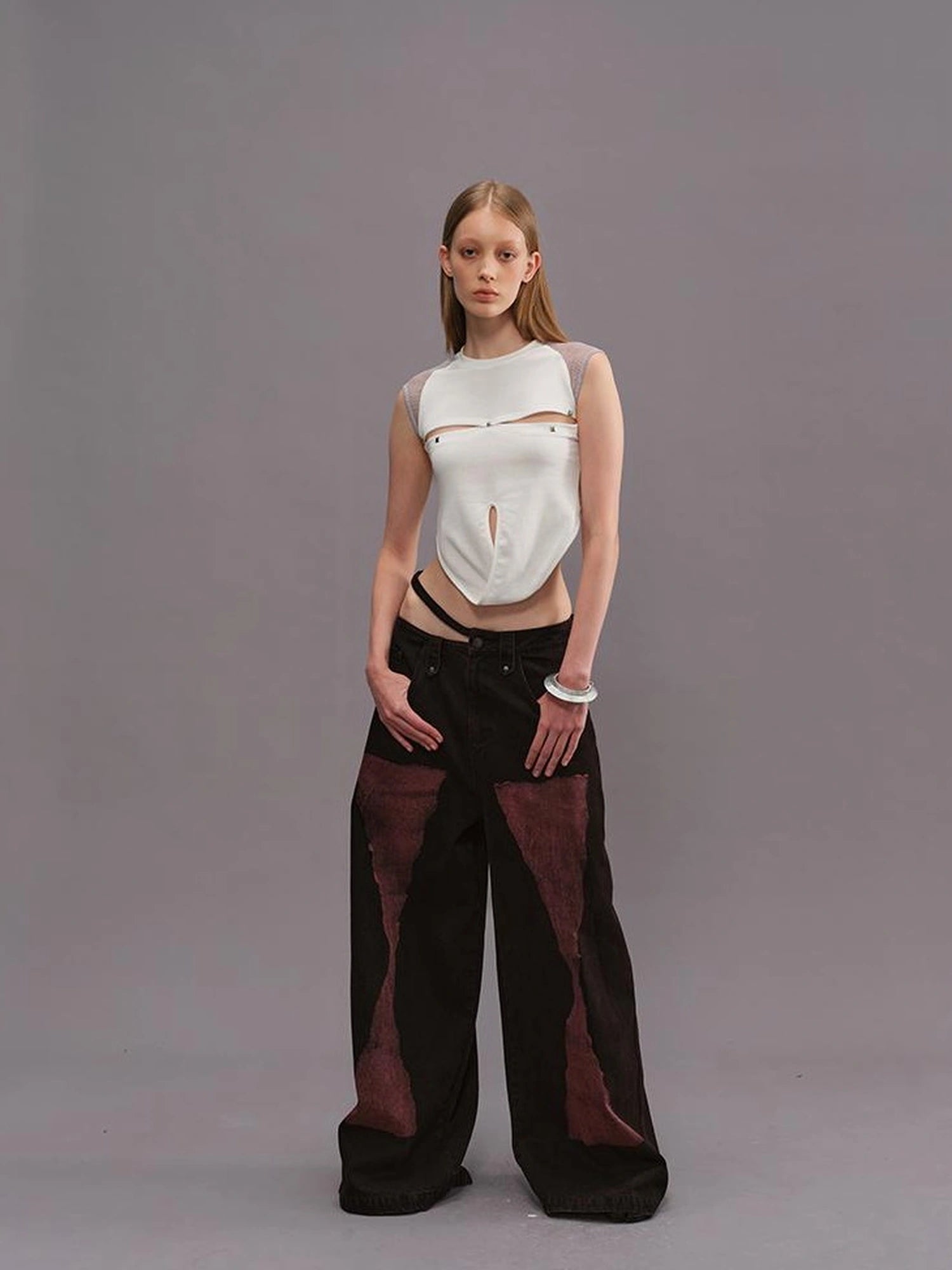 Outmode Spliced Cut Out Backless Tank Top
