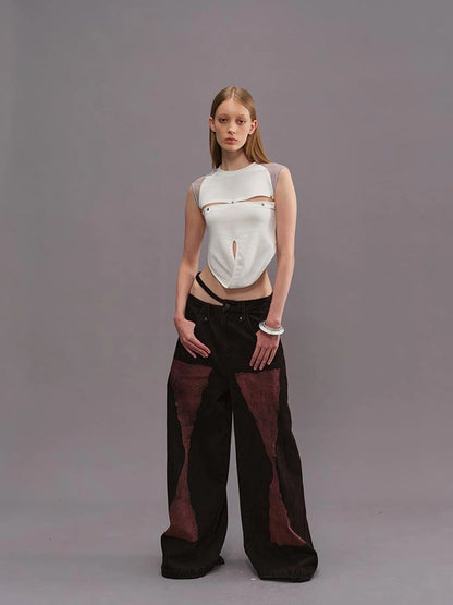 Outmode Spliced Cut Out Backless Tank Top