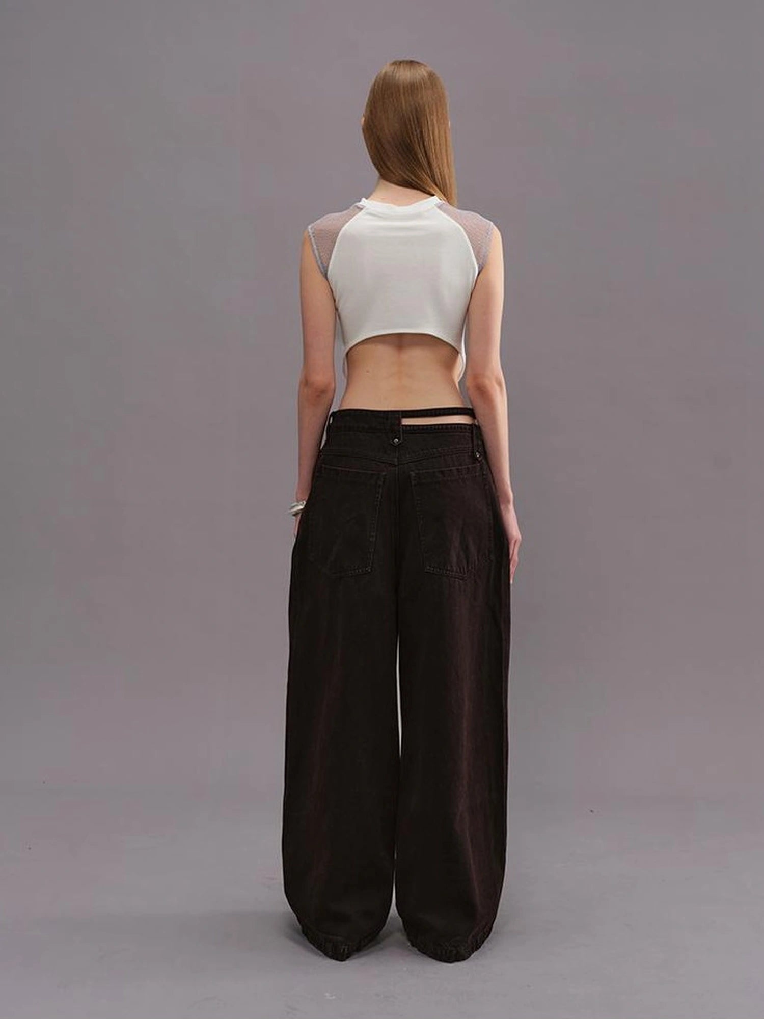 Outmode Spliced Cut Out Backless Tank Top