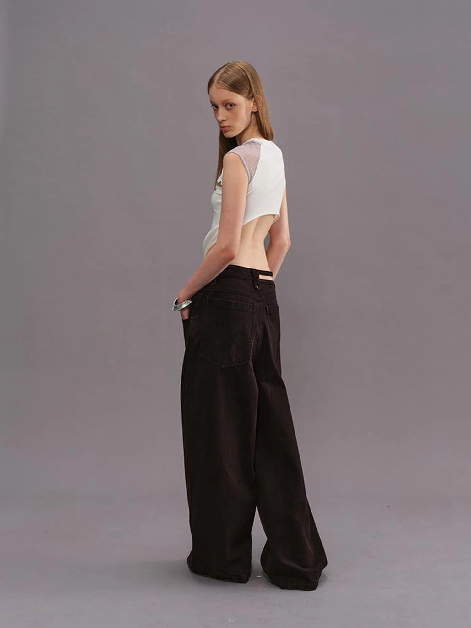 Outmode Spliced Cut Out Backless Tank Top