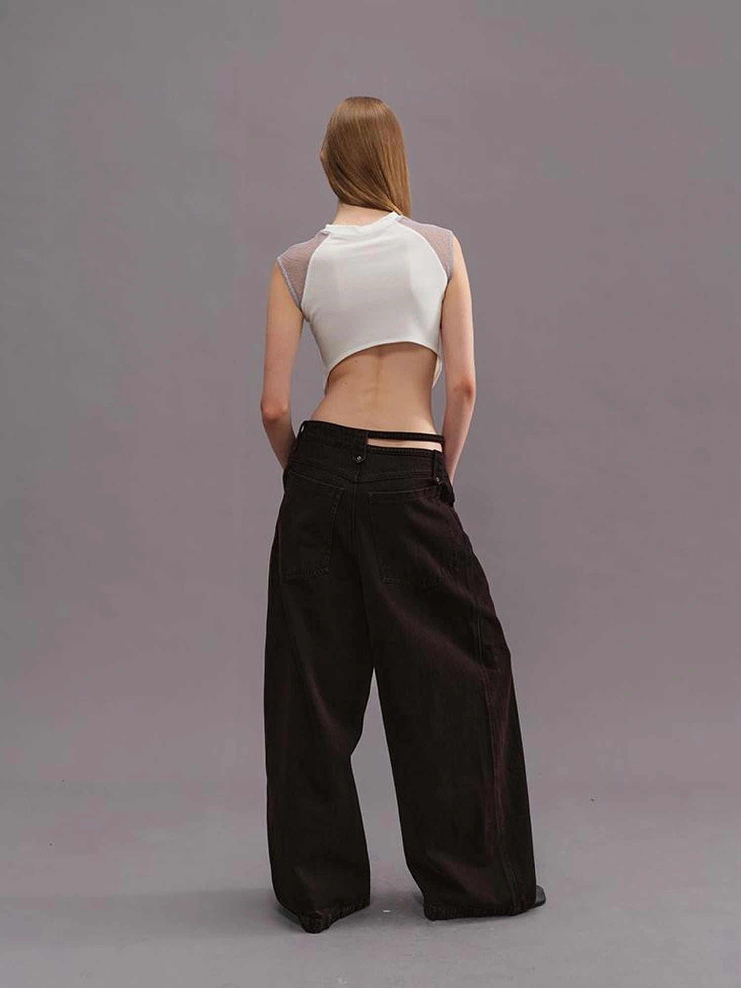 Outmode Spliced Cut Out Backless Tank Top