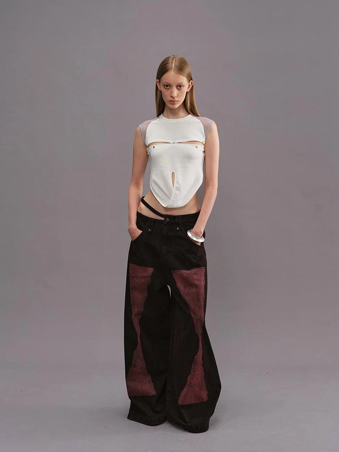 Outmode Spliced Cut Out Backless Tank Top